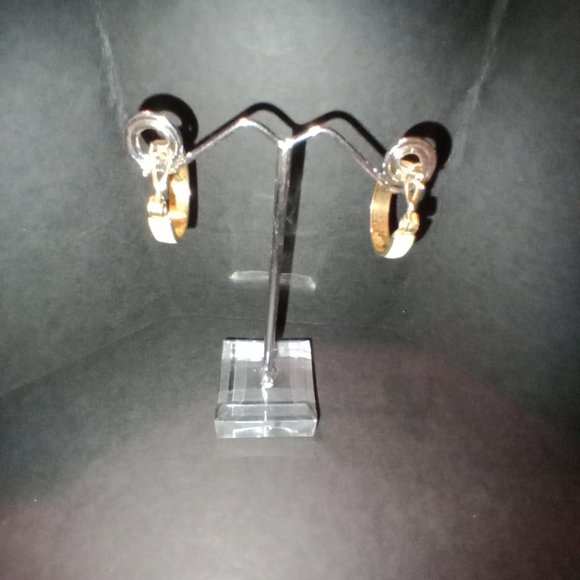 Monet Vintage Gold Tone Cream Enamel Hoop Lever Back Earrings - Picture 3 of 7